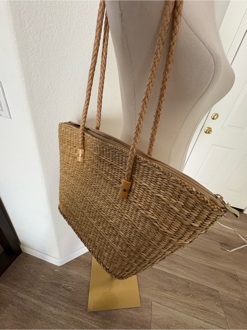 Woven Straw Tote Bag in Natural Tan - Picture 6 of 8